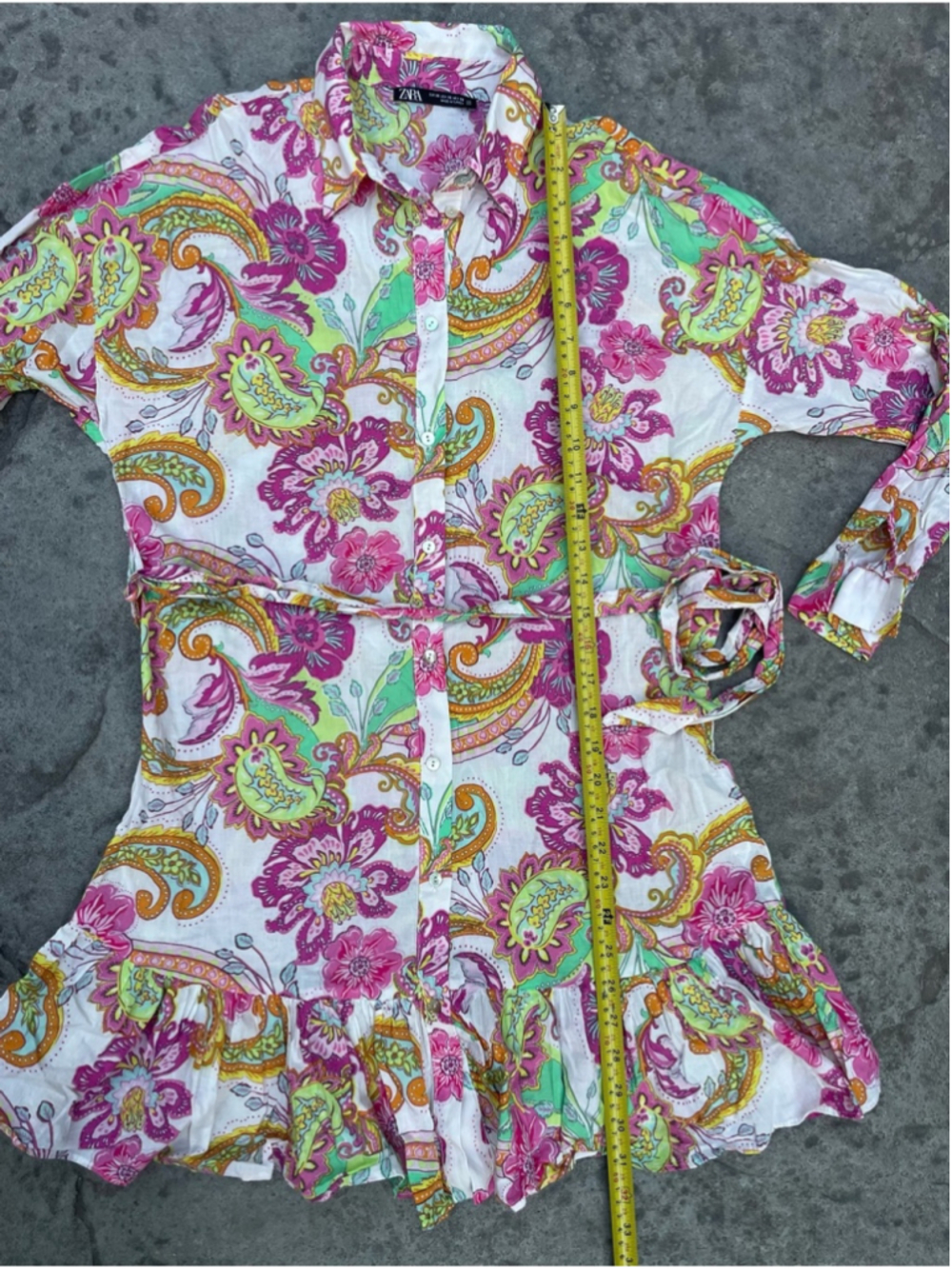 Zara Floral Print Belted Shirt Dress Pink, Green, Yellow bloggers favourite - Picture 5 of 9